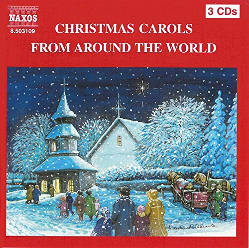 CD cover for "Carols from the World" featuring a snowy village scene.