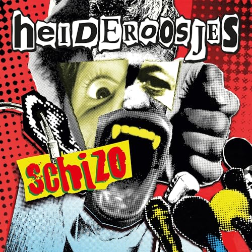 Collage album cover for Heideroosjes’ “Schizo” featuring a distressed face.
