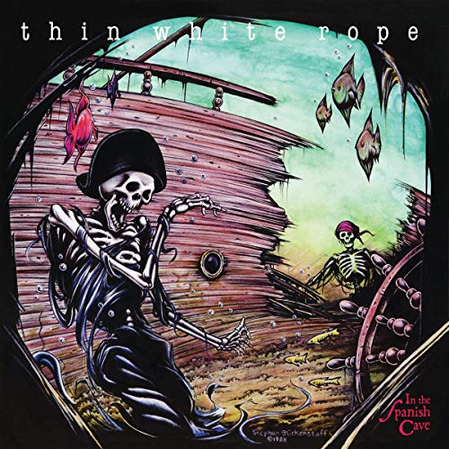Album cover: skeleton on a shipwreck with fish, surreal art style.