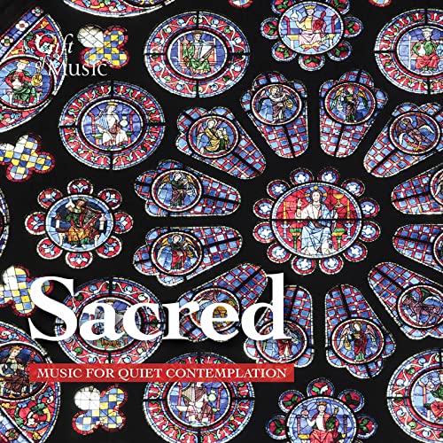 CD cover with colorful stained glass window patterns and the word "Sacred".
