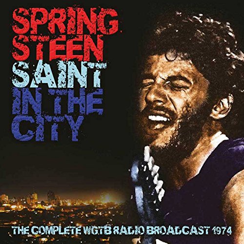 Bruce Springsteen album cover, "Saint In The City," with city skyline.