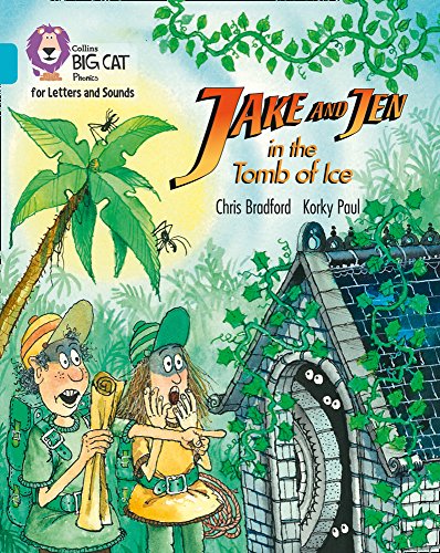 Book cover: two explorers, a tomb entrance, and jungle foliage.