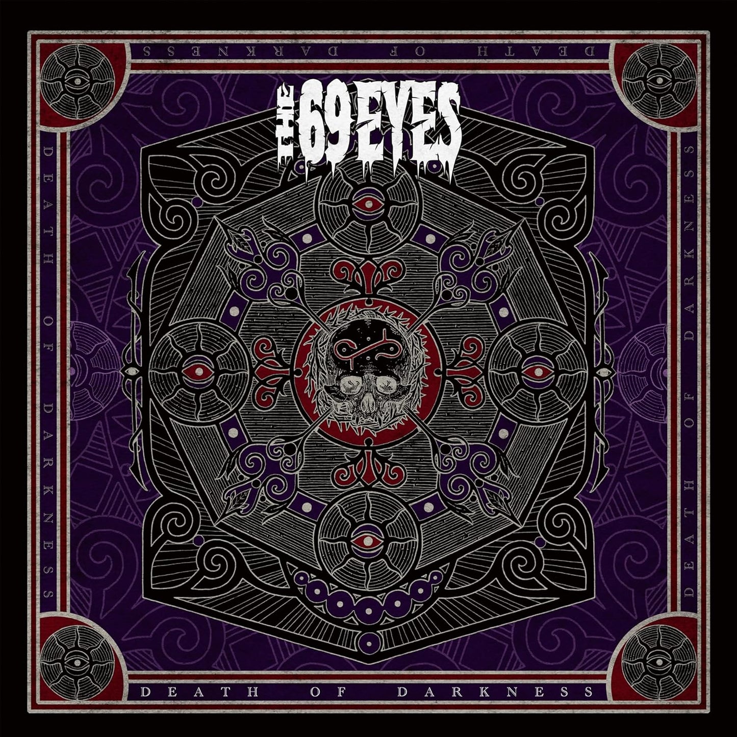 Vinyl album cover for The 69 Eyes’ “Death Of Darkness” with ornate, dark design.