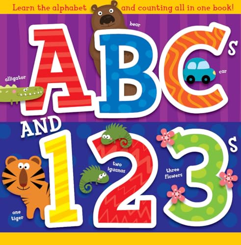 Brightly colored book cover featuring letters, numbers, and animal illustrations.