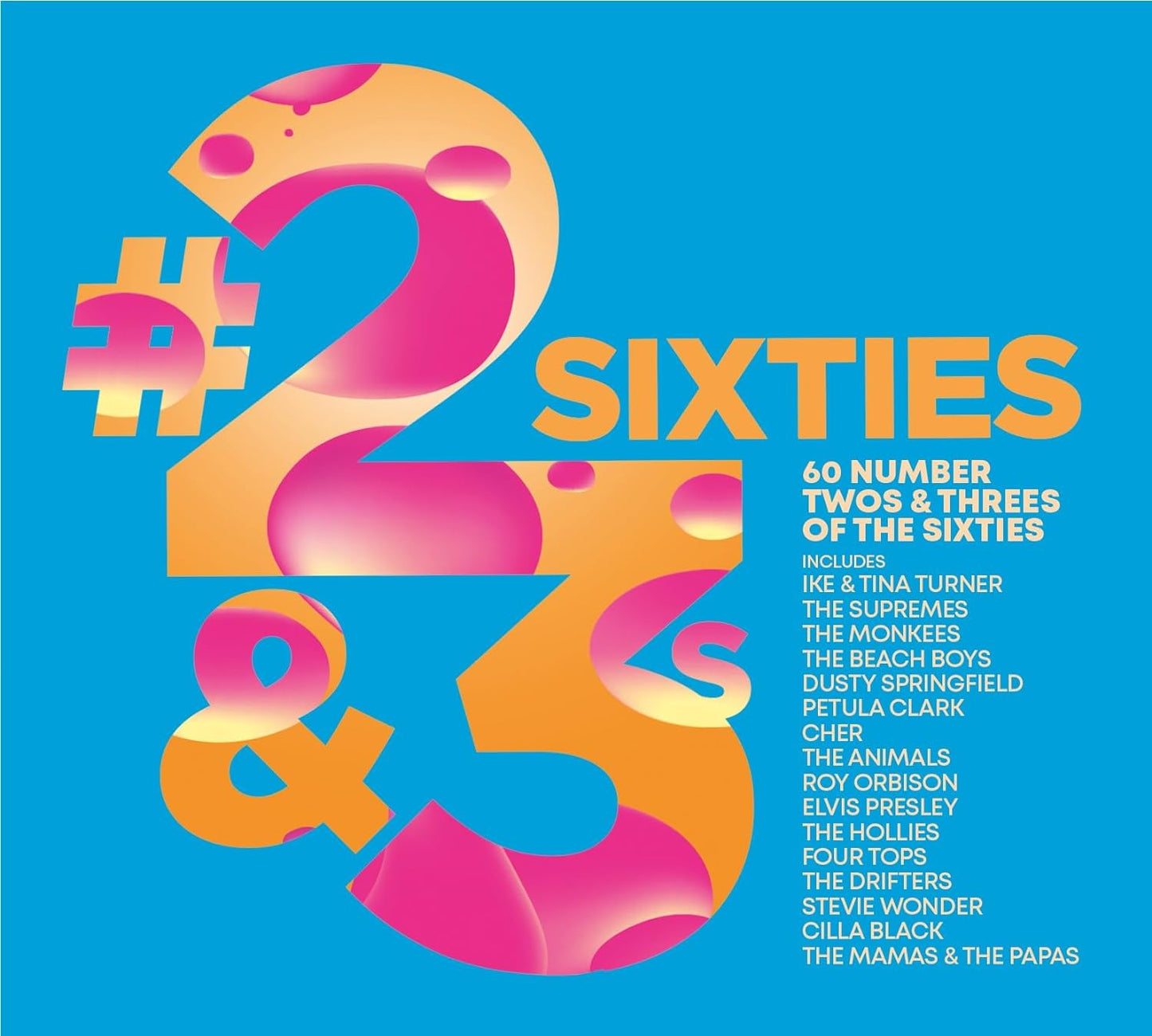 Colorful album cover with large numbers and a list of 1960s music artists.