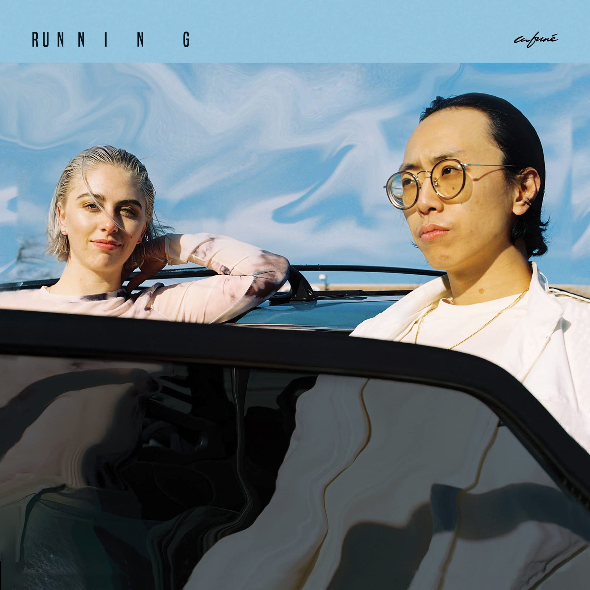 AlbumLC album cover featuring a woman and man against a distorted blue sky.