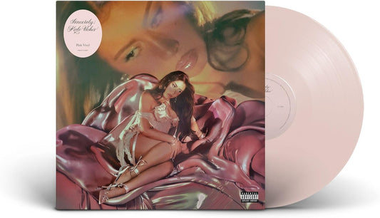 Sincerely" vinyl record by Kali Uchis, featuring a pink cover and record.