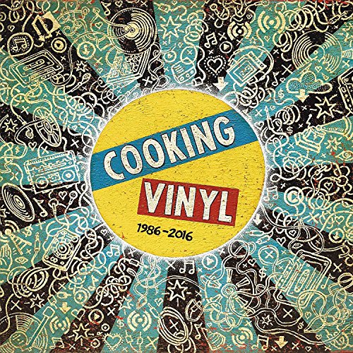 Record label "Cooking Vinyl" logo with music-themed doodles and sunbursts.