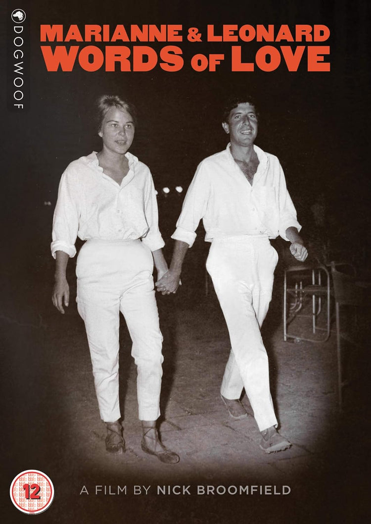 DVD cover with black and white image of couple holding hands, text "Marianne & Leonard Words of Love".