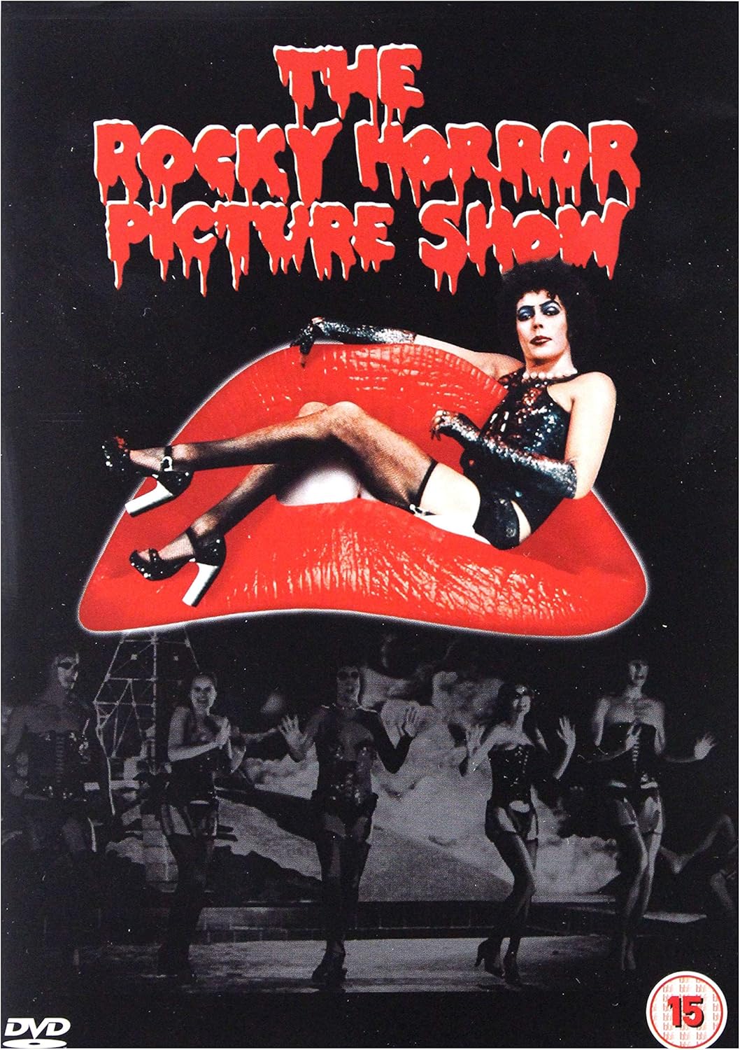 "The Rocky Horror Picture Show" DVD cover featuring a woman on a giant red lip.