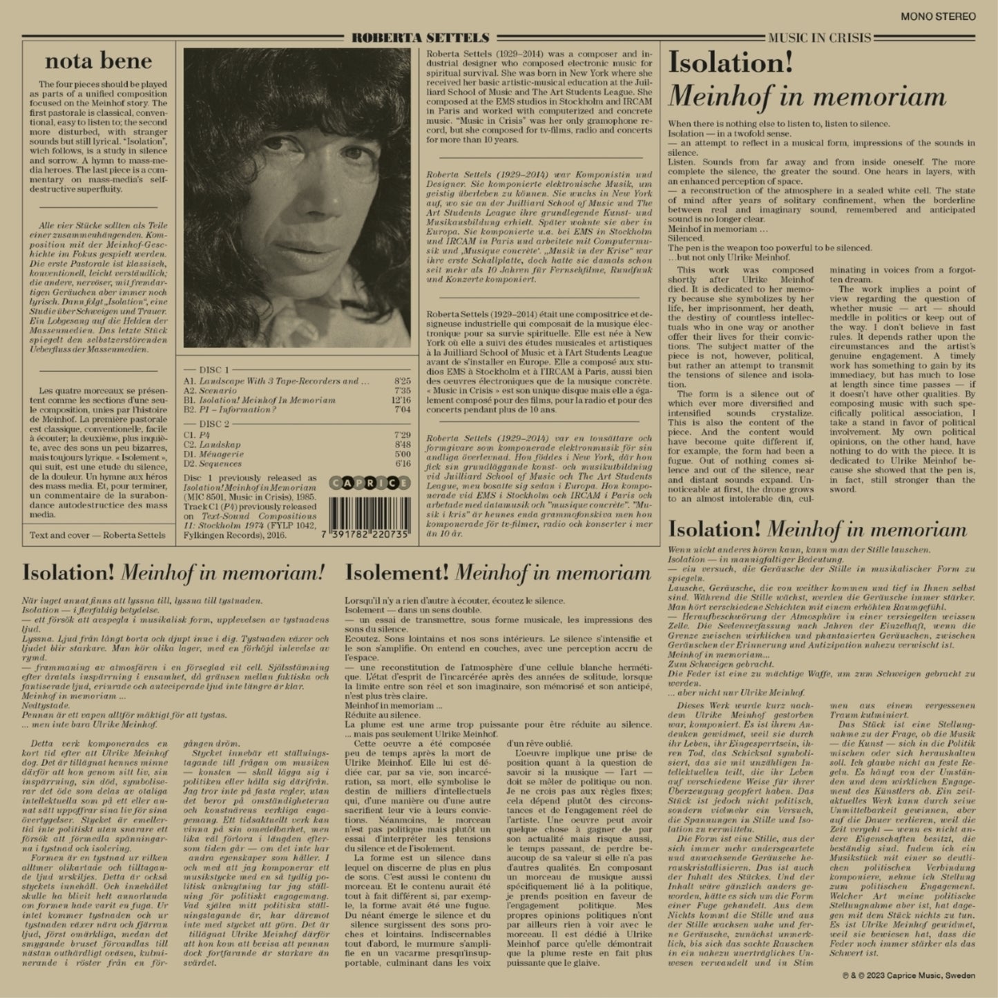 Roberta Settels - Settels - Music In Crises [VINYL]