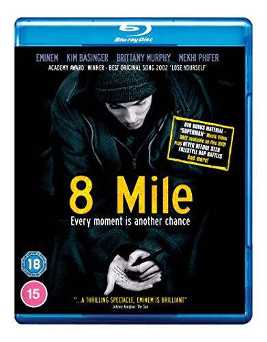 8 Mile" Blu-ray cover featuring Eminem in a hooded sweatshirt.