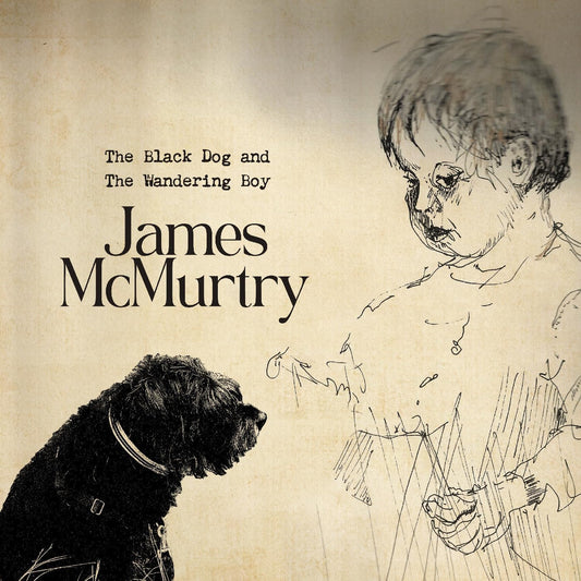 Vinyl album cover with sketched portrait of a boy and a black dog.