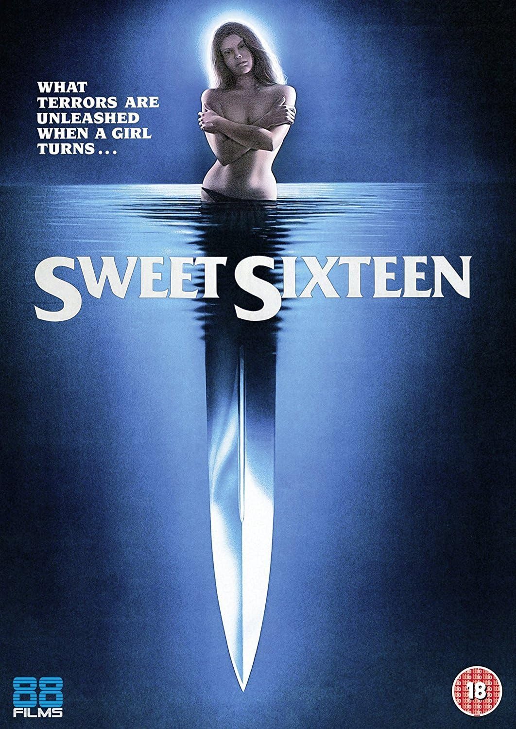 DVD cover for horror film "Sweet Sixteen" featuring a woman and knife.