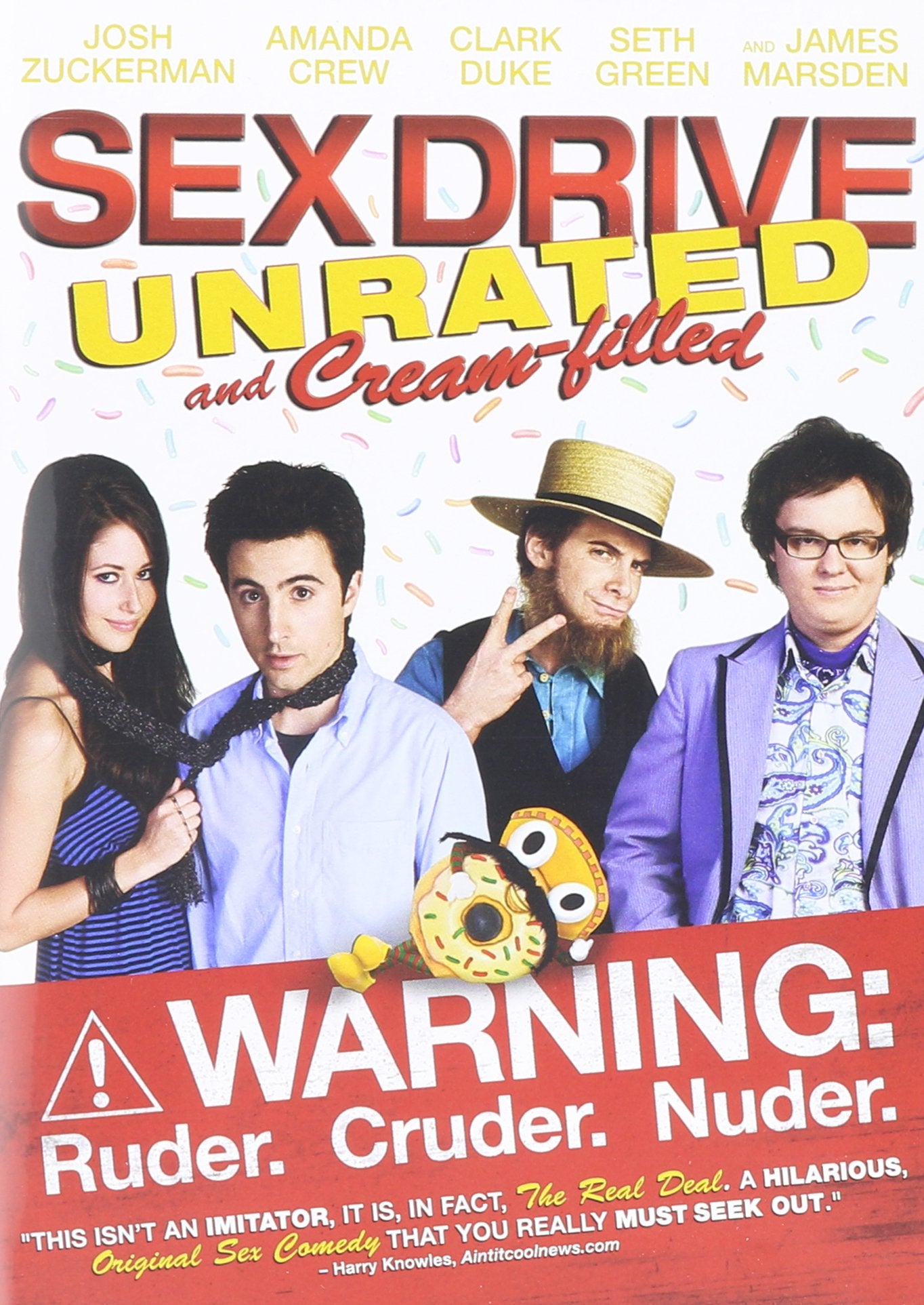 DVD cover for "Sex Drive" featuring cast members and a donut.