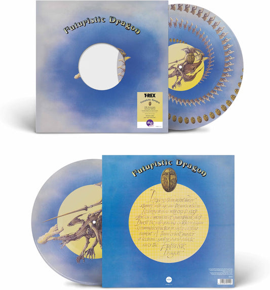T. REX vinyl record with futuristic dragon and zoetrope design.