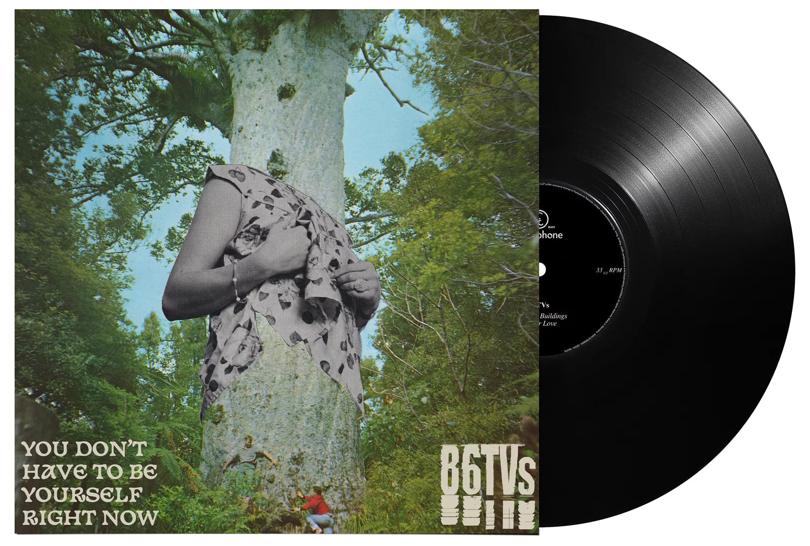 Vinyl record for 86TVs’ “You Don’t Have To Be Yourself” album, featuring nature imagery.
