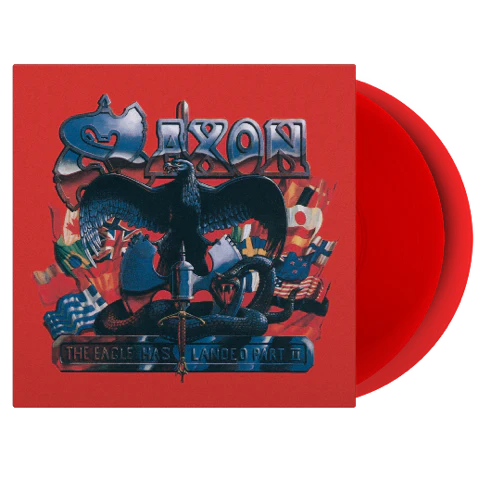Red vinyl LP of Saxon’s “Eagle Has Landed Pt. 2” with eagle artwork.