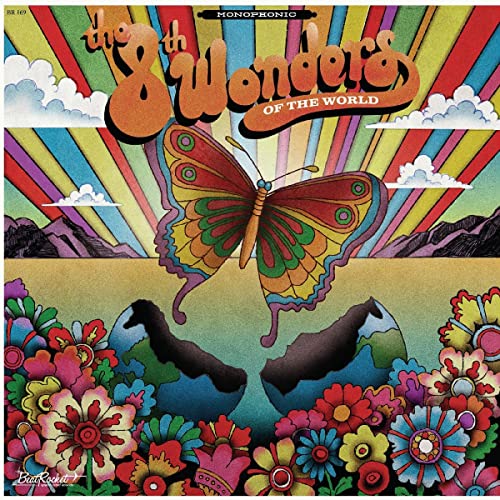 Psychedelic album art featuring a butterfly emerging from a cracked egg amidst colorful flowers.
