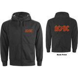 AC/DC Unisex Zipped Hoodie: Logo (Back Print)