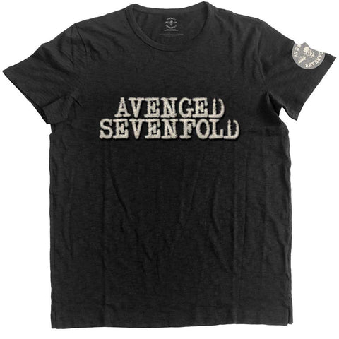 Avenged Sevenfold Unisex T-Shirt: Logo & Death Bat (Applique)