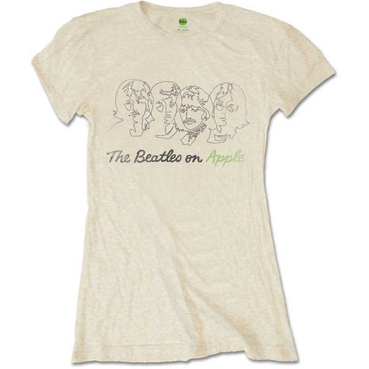 The Beatles Ladies T-Shirt: Outline Faces On Apple