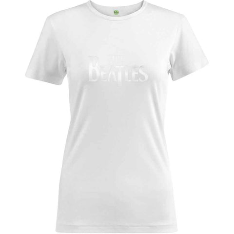 The Beatles Ladies Hi-Build T-Shirt: Drop T White-on-White