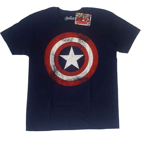 Marvel Comics Mens Captain America Shield Distressed Blue T-shirt Navy Large