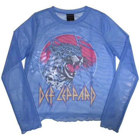 Def Leppard Ladies Long Sleeve T-Shirt: Lightning Leopard (Mesh)