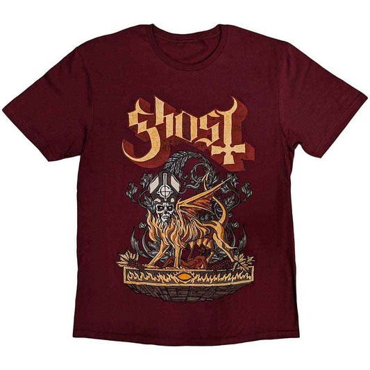 Small, black unisex t-shirt with a white "Ghost" and "Firemilk" graphic design.