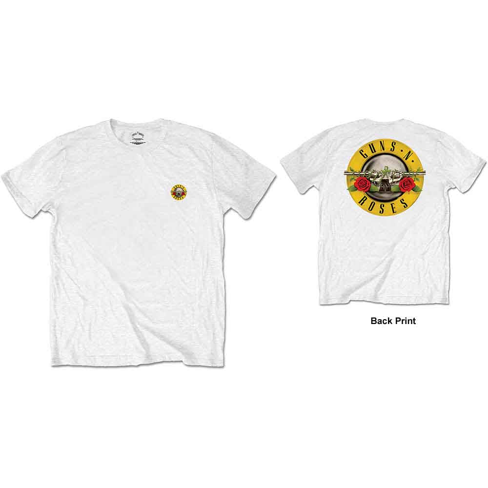 Guns N Roses T Shirt Classic Band Logo Back Print Official Mens White XXL
