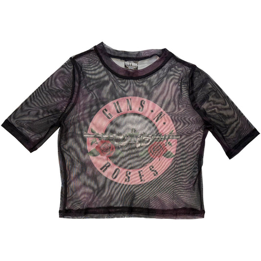 Pink mesh crop top with Guns N' Roses bullet logo, size XX-Large.