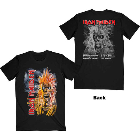 Iron Maiden Unisex T-Shirt: First Album Track list V.3. (Back Print)