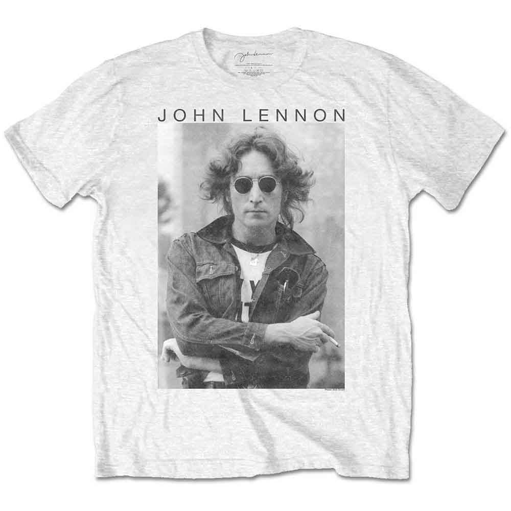 John Lennon T Shirt Windswept Portrait Logo Official Mens White XXL