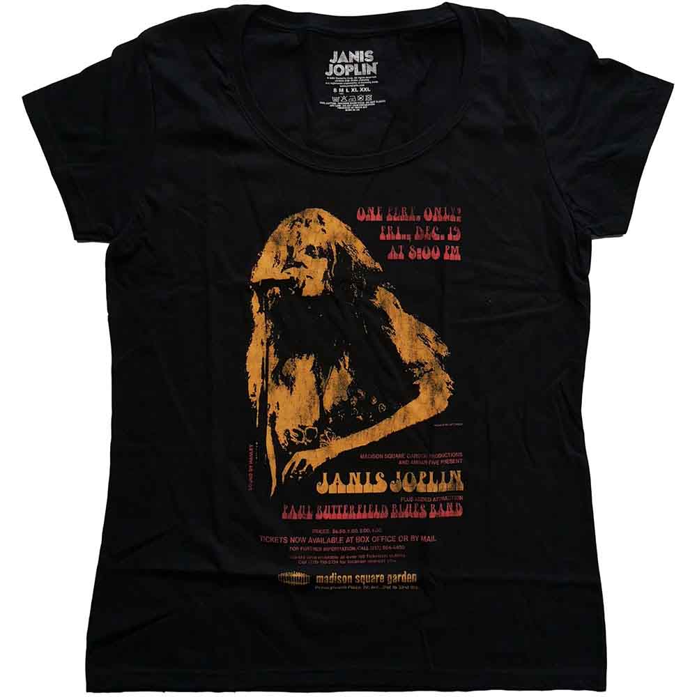 Janis Joplin Ladies T-Shirt: Madison Square Garden (Soft Hand Inks)