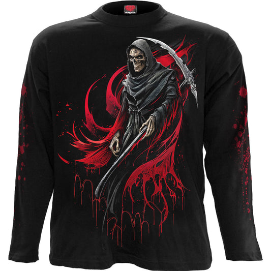 BlackLonge sleeve black t-shirt featuring a large screaming skull graphic on the back.