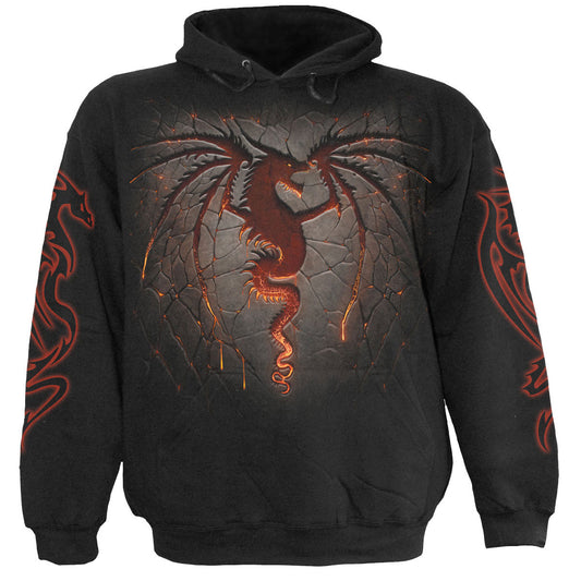 Black hoodie with a large, detailed dragon graphic on the back.