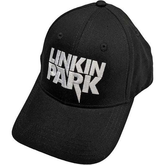 Black baseball cap featuring a white Linkin Park logo on the front.