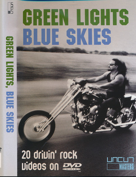 DVD cover for "Green Lights, Blue Skies" featuring a motorcyclist.