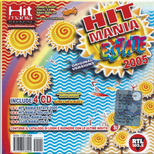 CD cover for “Hit Mania Estate 2005” with colorful suns and waves.