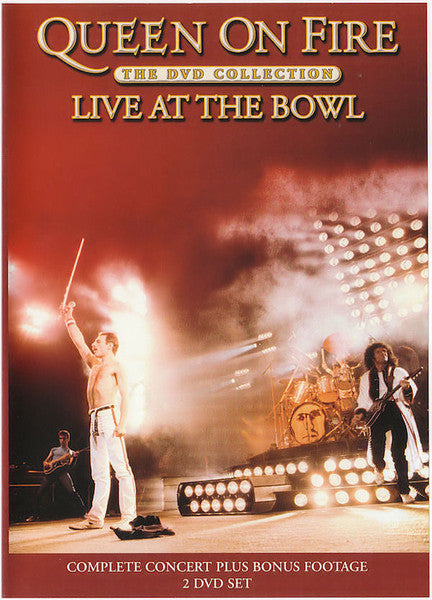 Queen on Fire DVD cover featuring Freddie Mercury performing onstage.