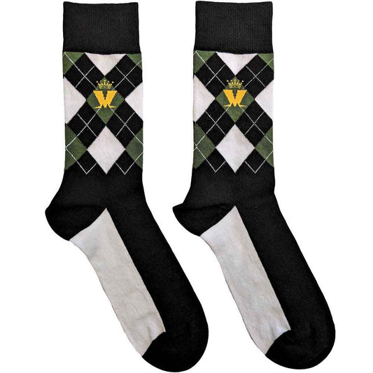Green ankle socks with a crown and diamond pattern, UK size 7-11.