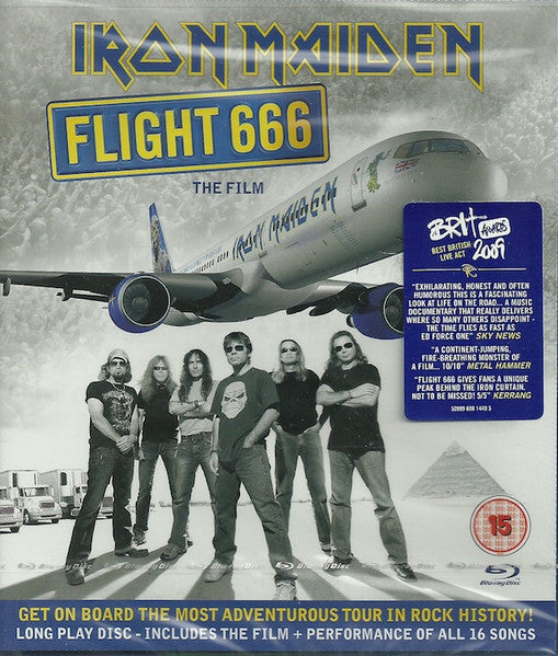 Blu-ray cover for "Flight 666" featuring Iron Maiden and an airplane.
