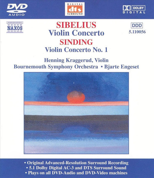 DVD cover for Sibelius & Sinding violin concertos, abstract orange design.