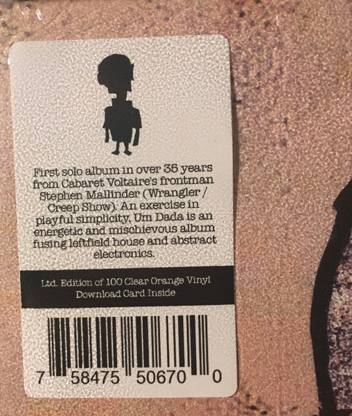 Back of vinyl record for Stephen Mallinder’s “Um Dada” with barcode.