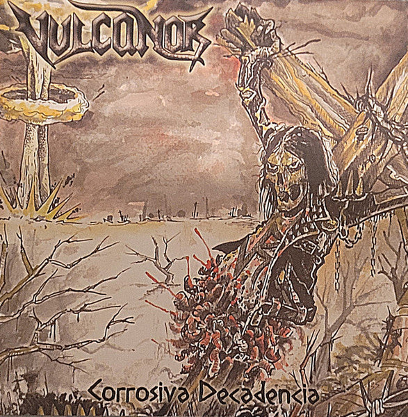 CD cover art: dark, sketched landscape with figures and band name "Vulcanor".