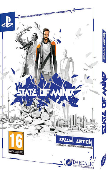 Blu-ray cover for "State of Mind" featuring a man amidst fractured cityscapes.