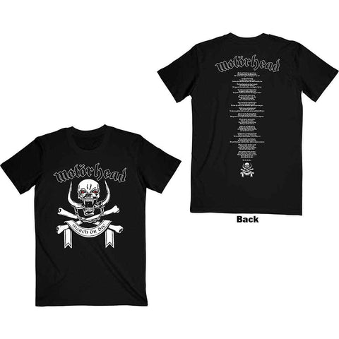 Motorhead Unisex T-Shirt: March or Die Lyrics (Back Print)