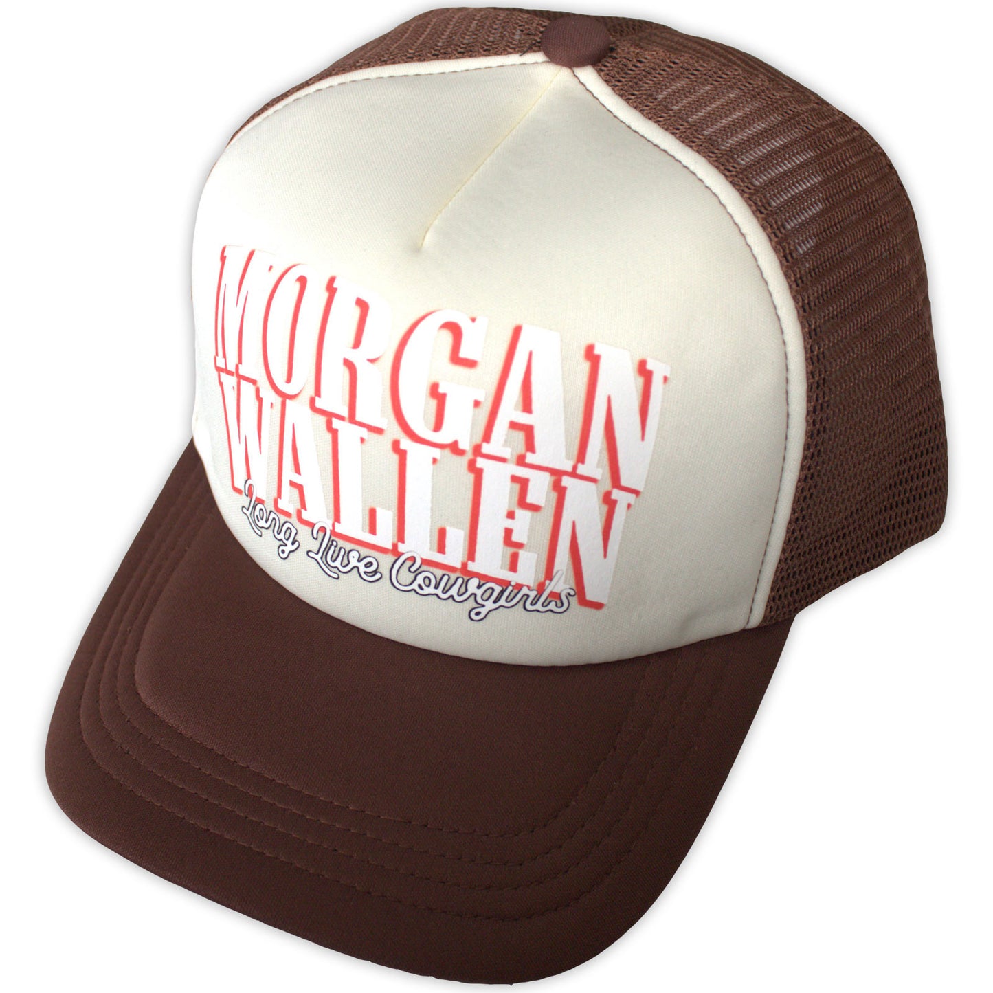 Brown and natural mesh back cap with “Long Live Cowgirls” text.