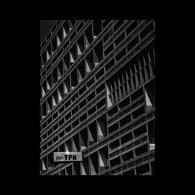 Black and white album cover featuring a geometric building facade.